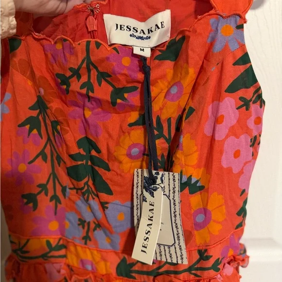 JessaKae Floral Tiered Maxi Dress NWT Orange Pink Cottagecore Size M - Picture 4 of 8